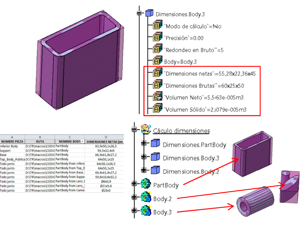 Macro CATIA cálculo dimensiones 3D