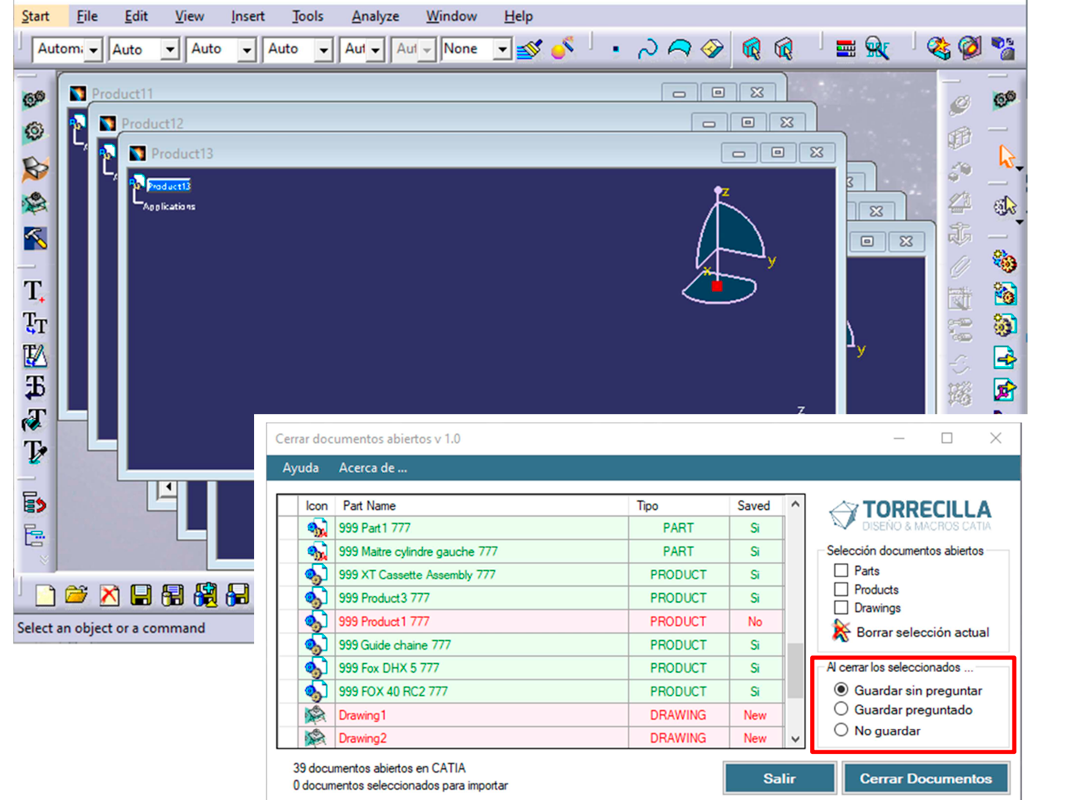 Macro CATIA cerrar documentos abiertos